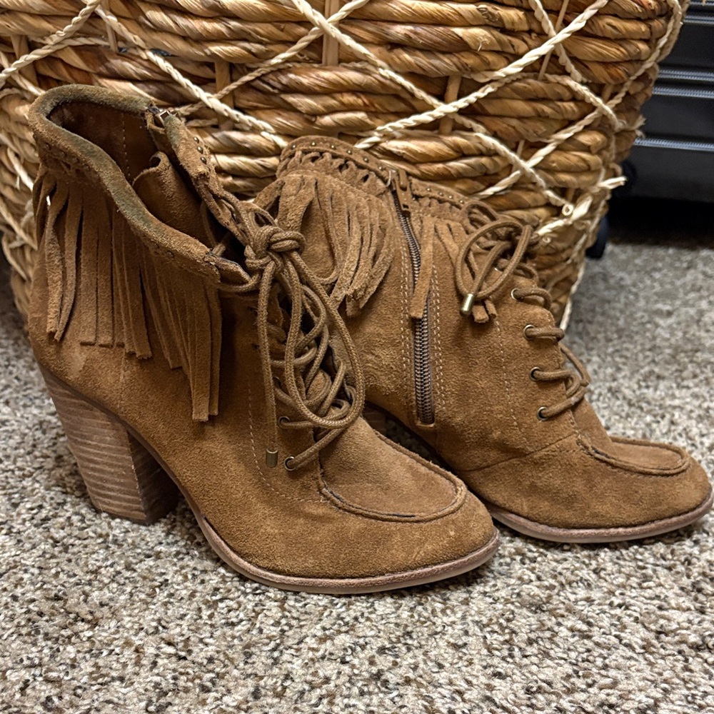 Gianni Bini Tan Fringe Heeled Boots